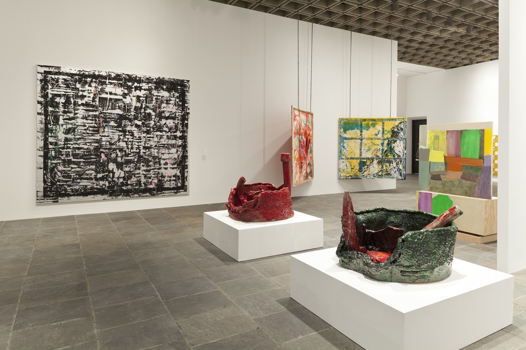Installation view Whitney Biennial 2014 ( March 7 – May 25, 2014), fourth floor. Whitney Museum of American Art, New York. Photograph by Sheldan C. Collins Left to right: Jacqueline Humphries, Sterling Ruby, Dona Nelson, Pam Lins and Amy Sillman