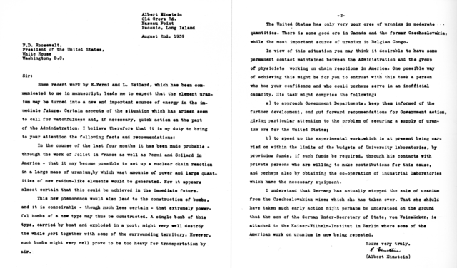"Einstein-Roosevelt-letter" via Wikimedia Commons