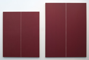 Left, Be I (first version), 1949 oil; right, Be I (second version), 1970, acrylic. (Studio photo, not in installation).
