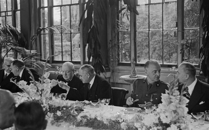 Guests at a lunch party in the Winter Garden of the Soviet Embassy in London, given by Soviet Ambassador Ivan Maisky
