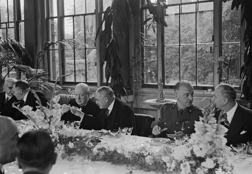 Guests at a lunch party in the Winter Garden of the Soviet Embassy in London, given by Soviet Ambassador Ivan Maisky