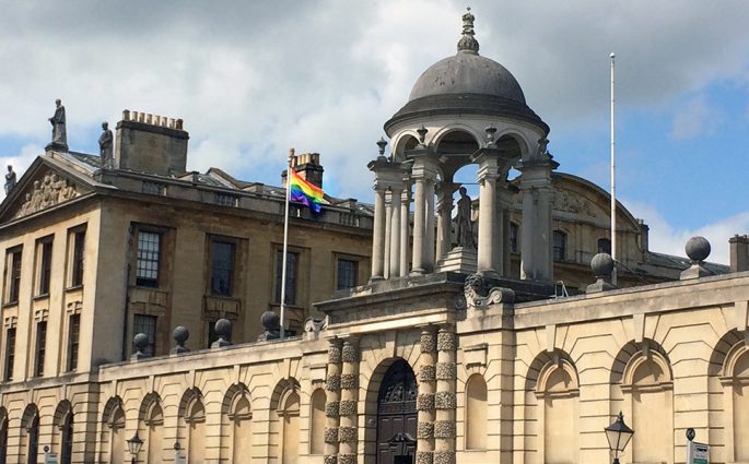 Rainbow Flag flying over Oxford University